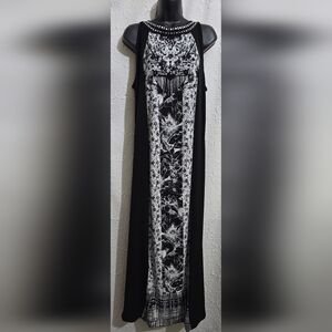WOMEN'S STYLE & CO BLACK & WHITE  SLEEVELESS  MAXI DRESS SIZE XL Studded Neck